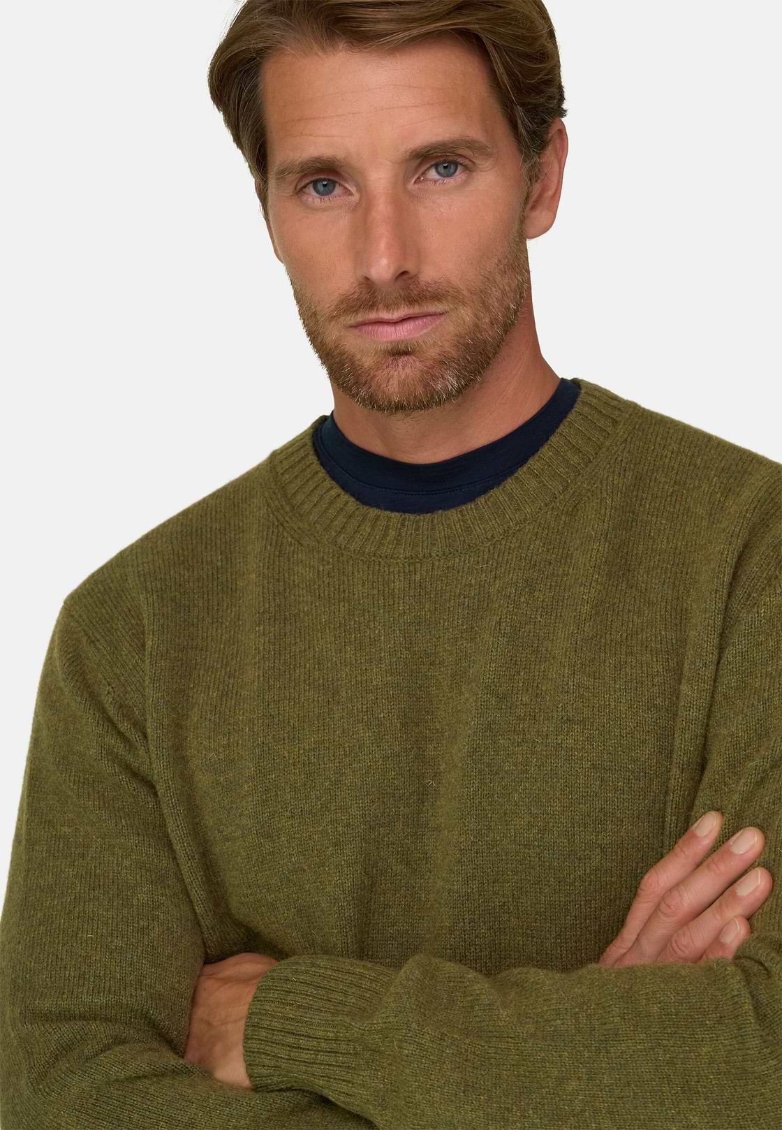 Crew Neck Jumper in Wool Blend, Green, hi-res, 3