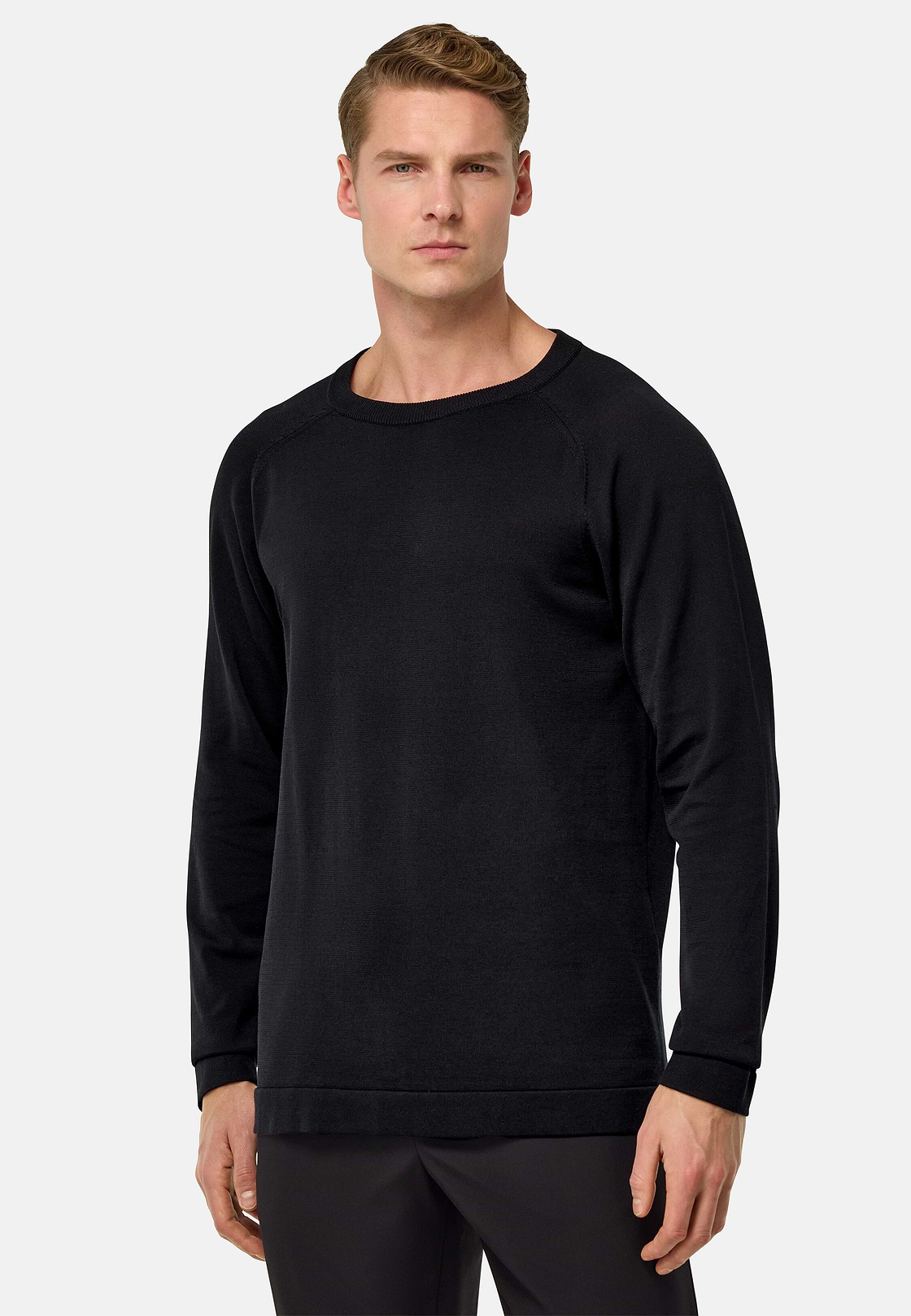 Strickpullover Aus Baumwolle Und Seide, Schwarz, hi-res