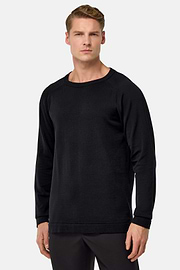Strickpullover Aus Baumwolle Und Seide, Schwarz, hi-res