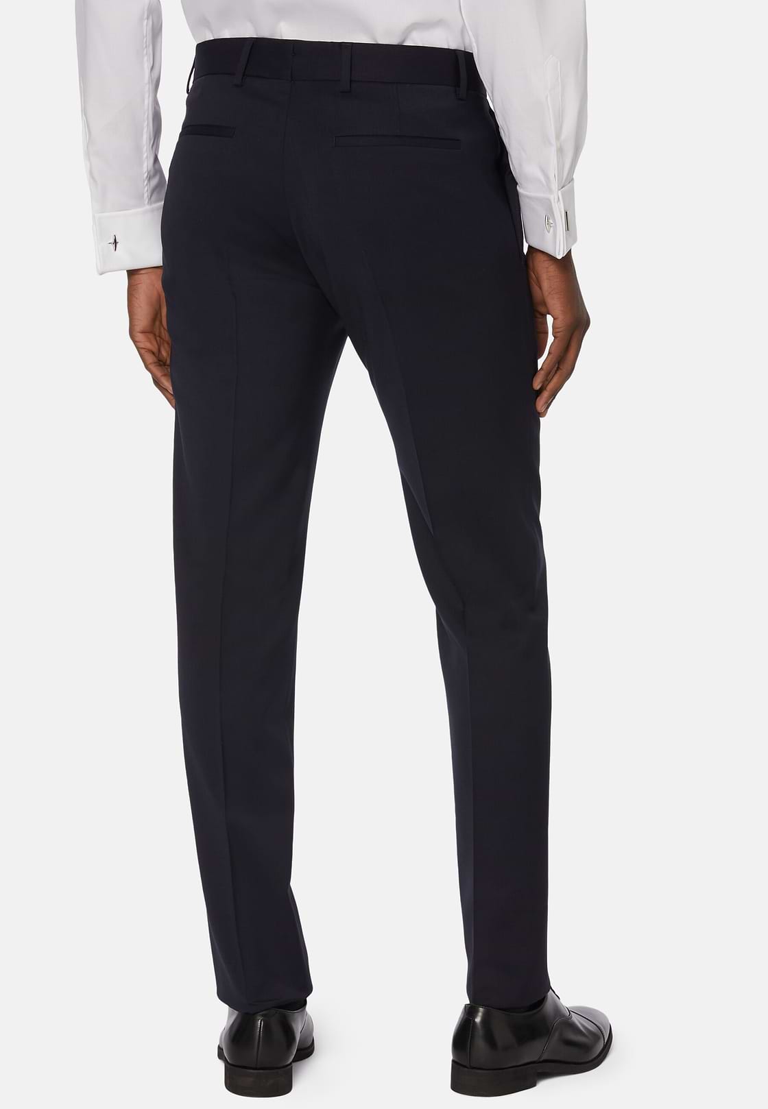 Pants in Stretch Knitted Wool, Navy blue, hi-res