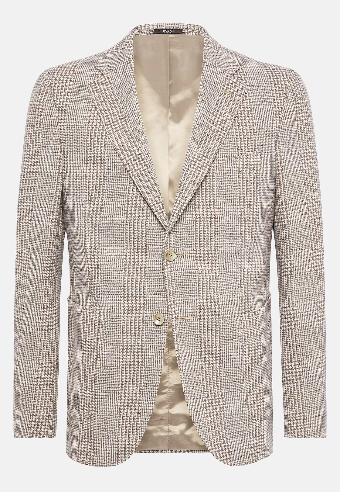 Beige Prince of Wales Check Cotton Blend Jacket, Beige, hi-res