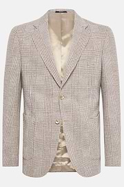 Chaqueta Beige Príncipe de Gales Mezcla Algodón Lana, Beige, hi-res