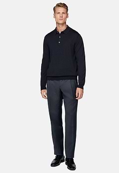 Navy Merino Wool Knitted Polo Shirt