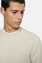 Sand Crew Neck Jumper in Cotton, Silk and Cashmere, Sand, hi-res