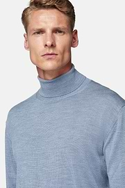 Sky Blue Merino Wool Polo Neck Jumper, Light Blue, hi-res