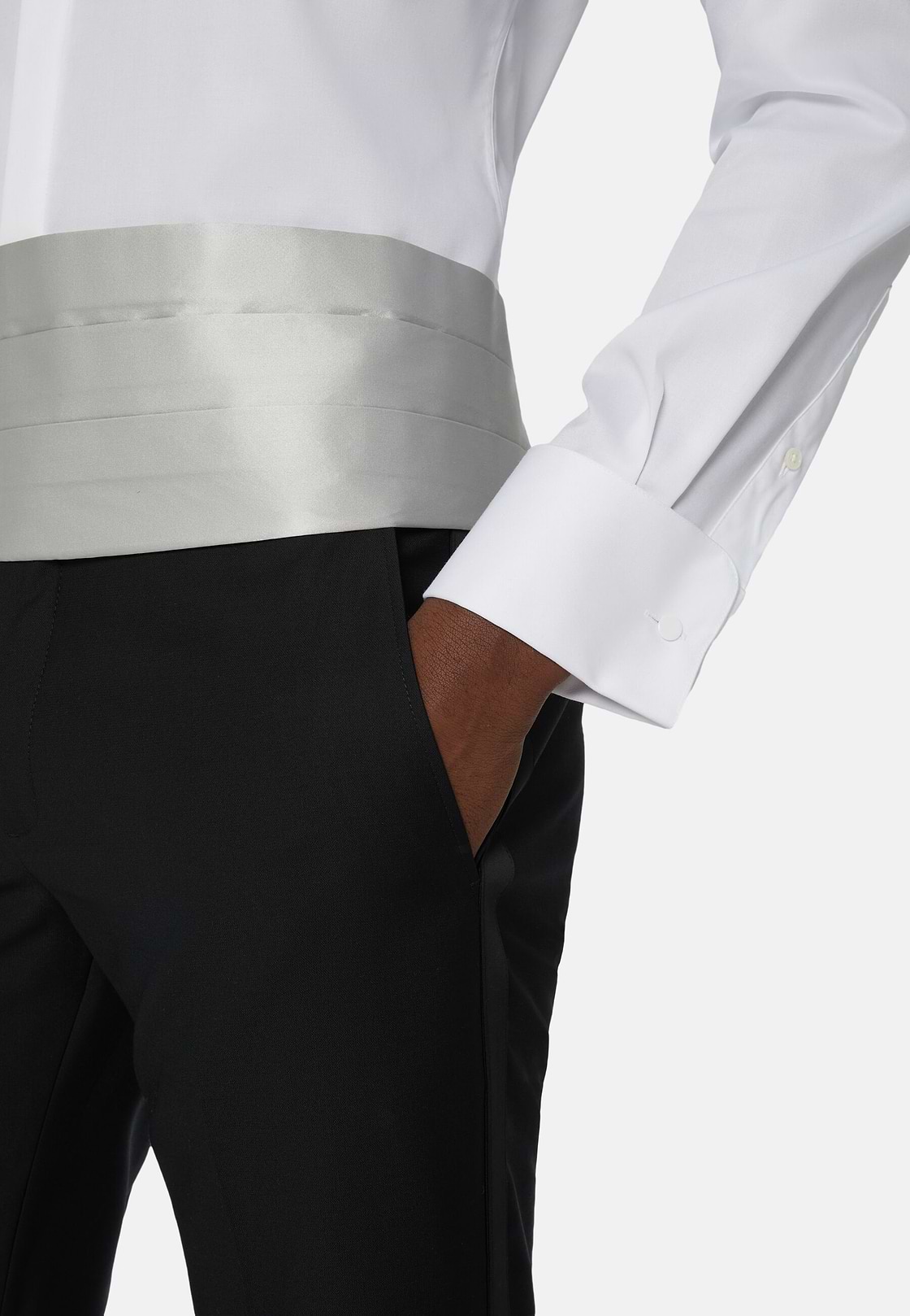 Slim fit cotton satin shirt, White, hi-res