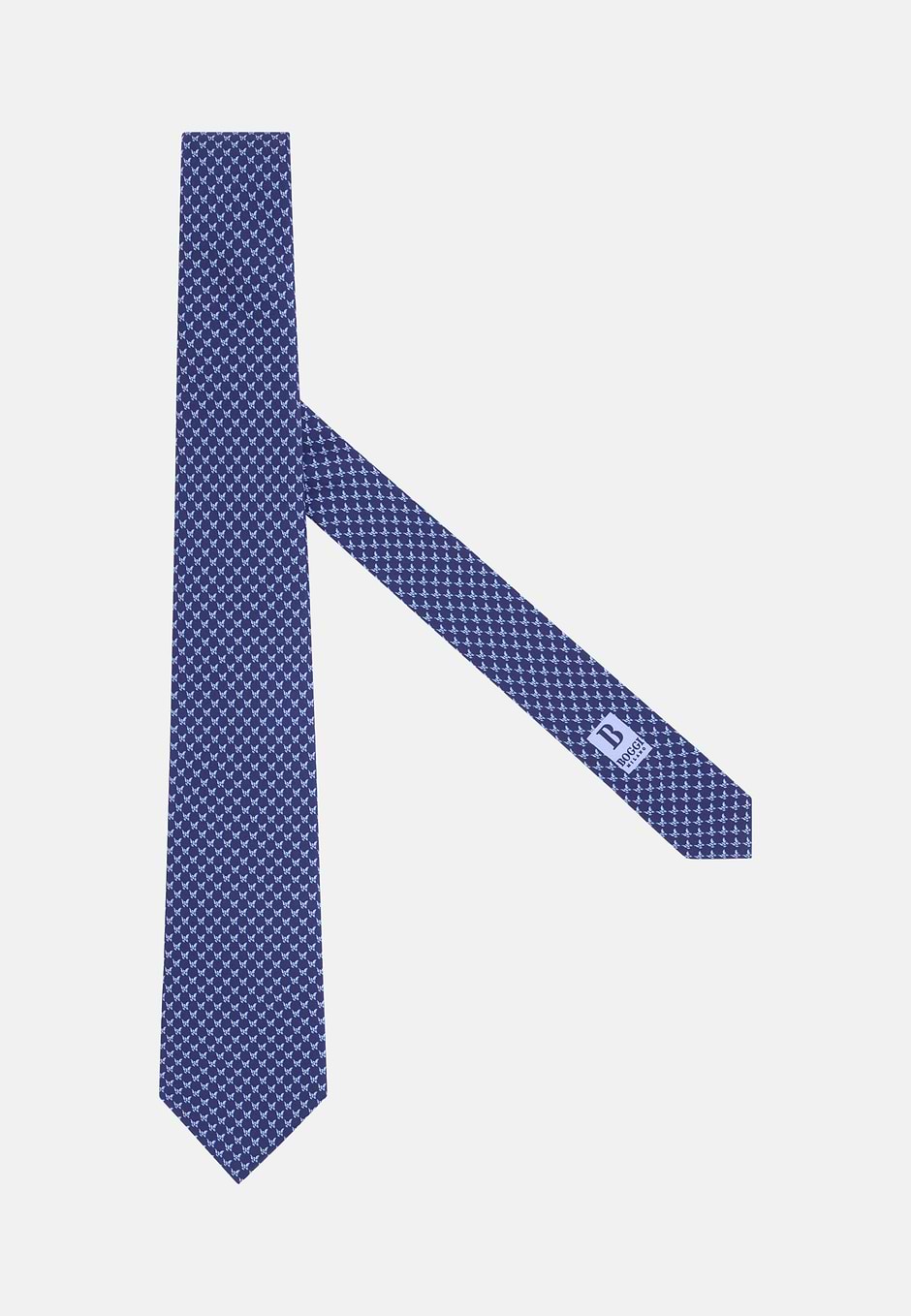 Cravatta Stampa Farfalle In Seta, Navy, hi-res