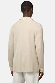 Double-Breasted Knitted Jacket in Cotton Crêpe, Sand, hi-res