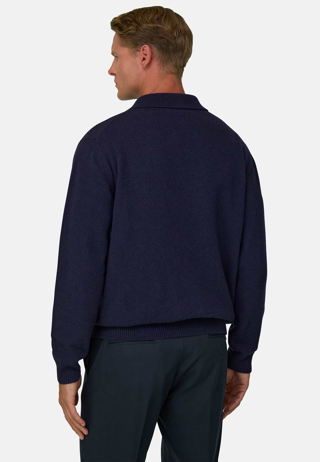 Gebreid Poloshirt Gemengd Cashmere, Navy blue, hi-res, 4