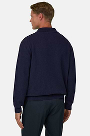 Gebreid Poloshirt Gemengd Cashmere, Navy blue, thumb, 4