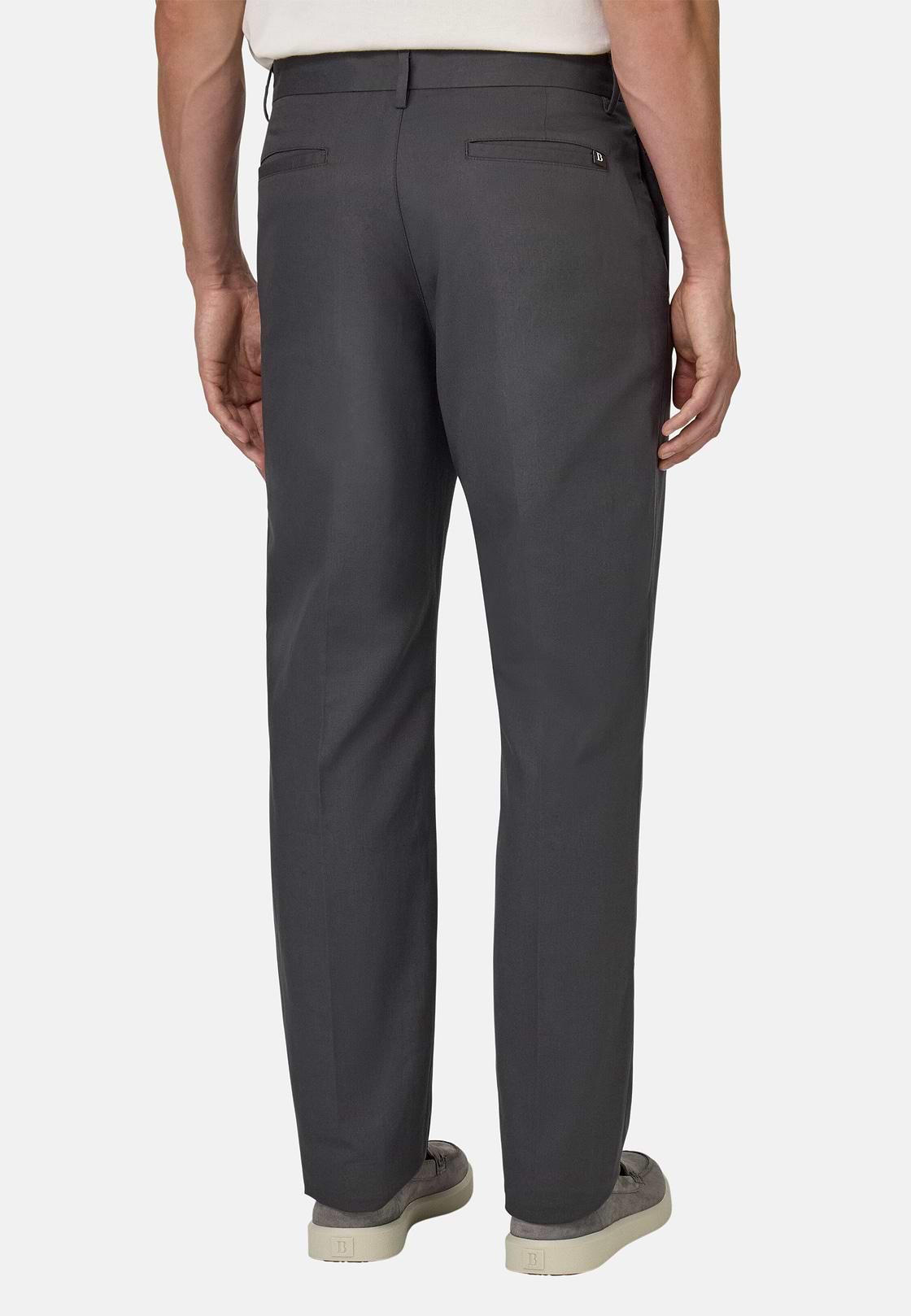 Pantaloni In Cotone Lino Elasticizzato, Carbone, hi-res