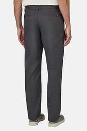 Pantaloni In Cotone Lino Elasticizzato, Carbone, hi-res