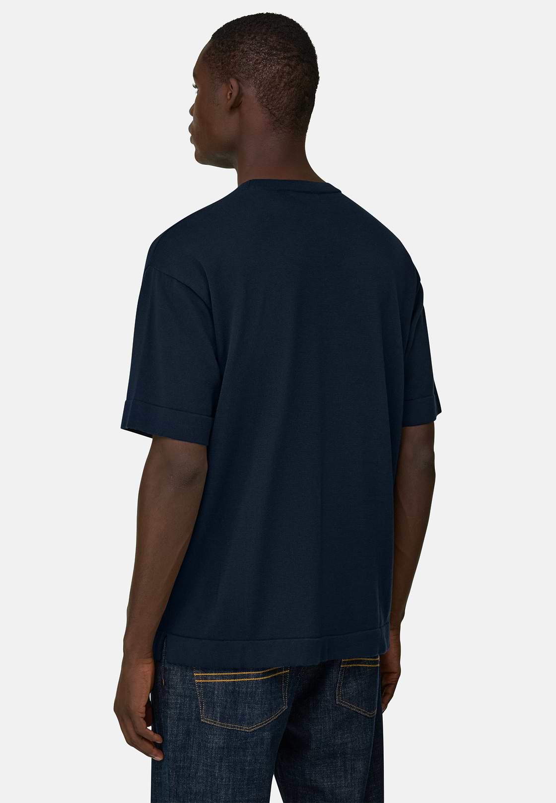 Dzianinowa koszulka z bawełny Pima, Navy blue, hi-res, 3