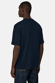 Dzianinowa koszulka z bawełny Pima, Navy blue, thumb, 3