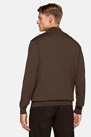 Brown Merino Wool Half-Zip Jumper, Brown, hi-res