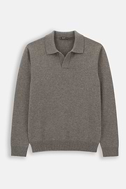 Knitted Polo Shirt in Wool Cashmere, Taupe, thumb, 5