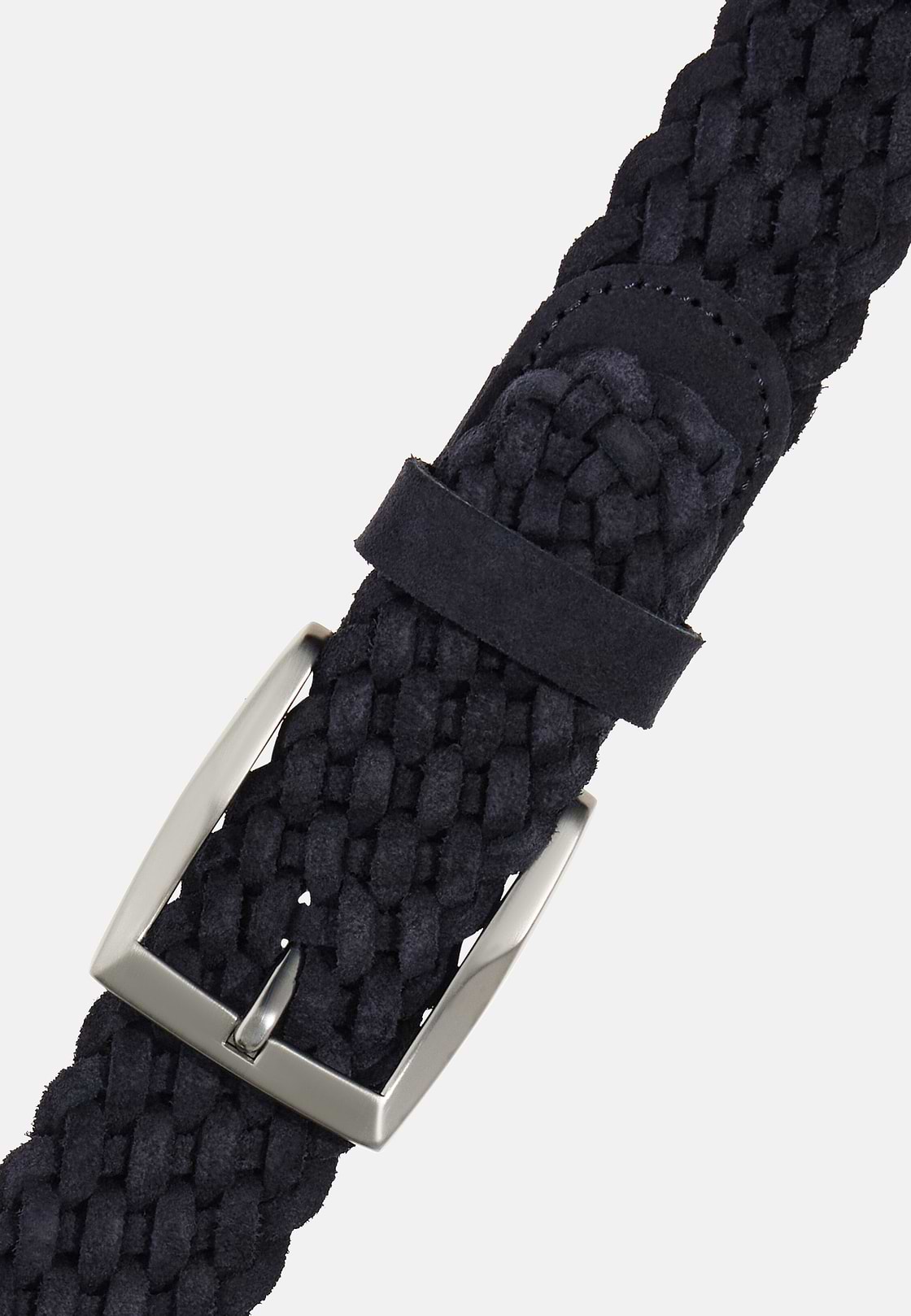 Ceinture Tressée En Daim, bleu marine, hi-res