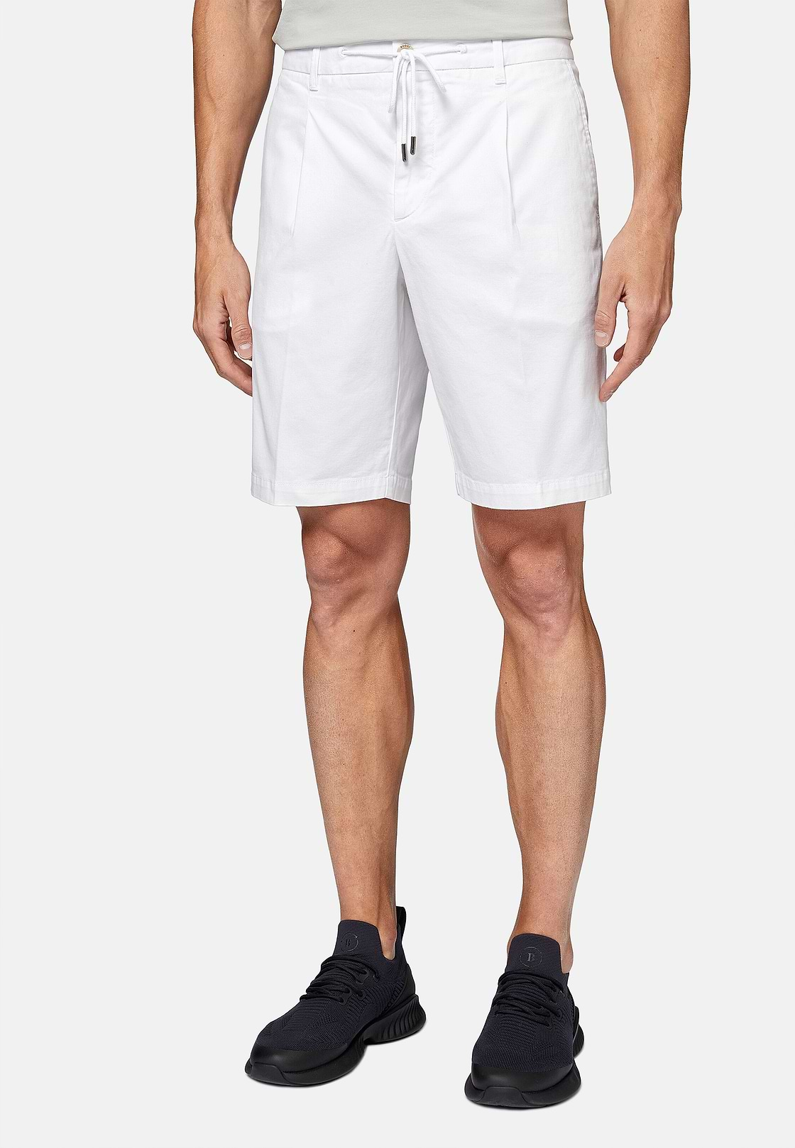 Stretch Cotton Summer Bermuda Shorts, White, hi-res