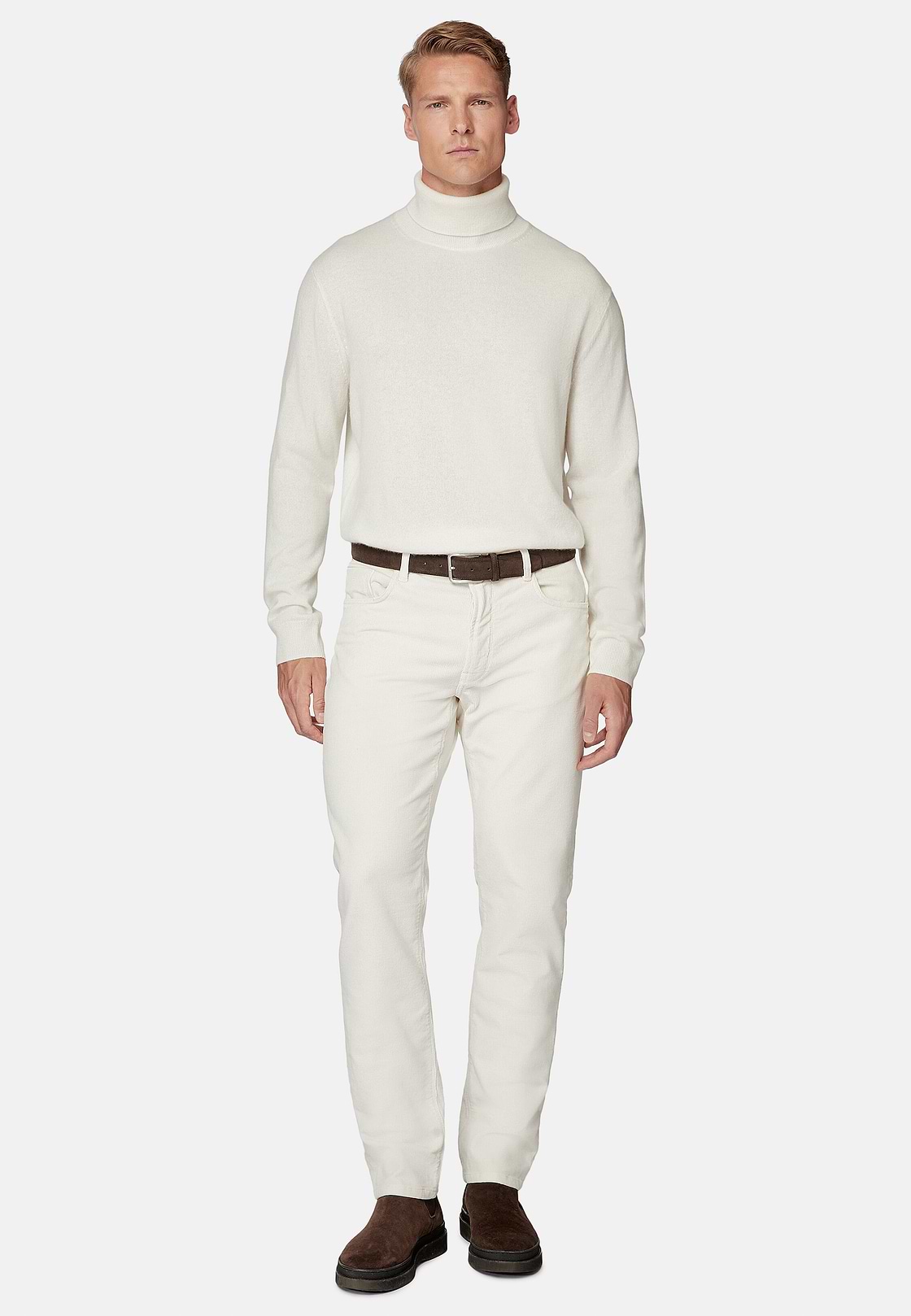 Jeans aus elastischem Samt, Creme, hi-res
