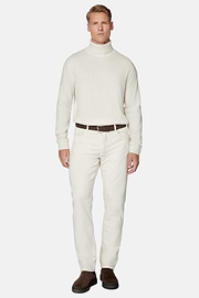 Jeans aus elastischem Samt, Creme, hi-res