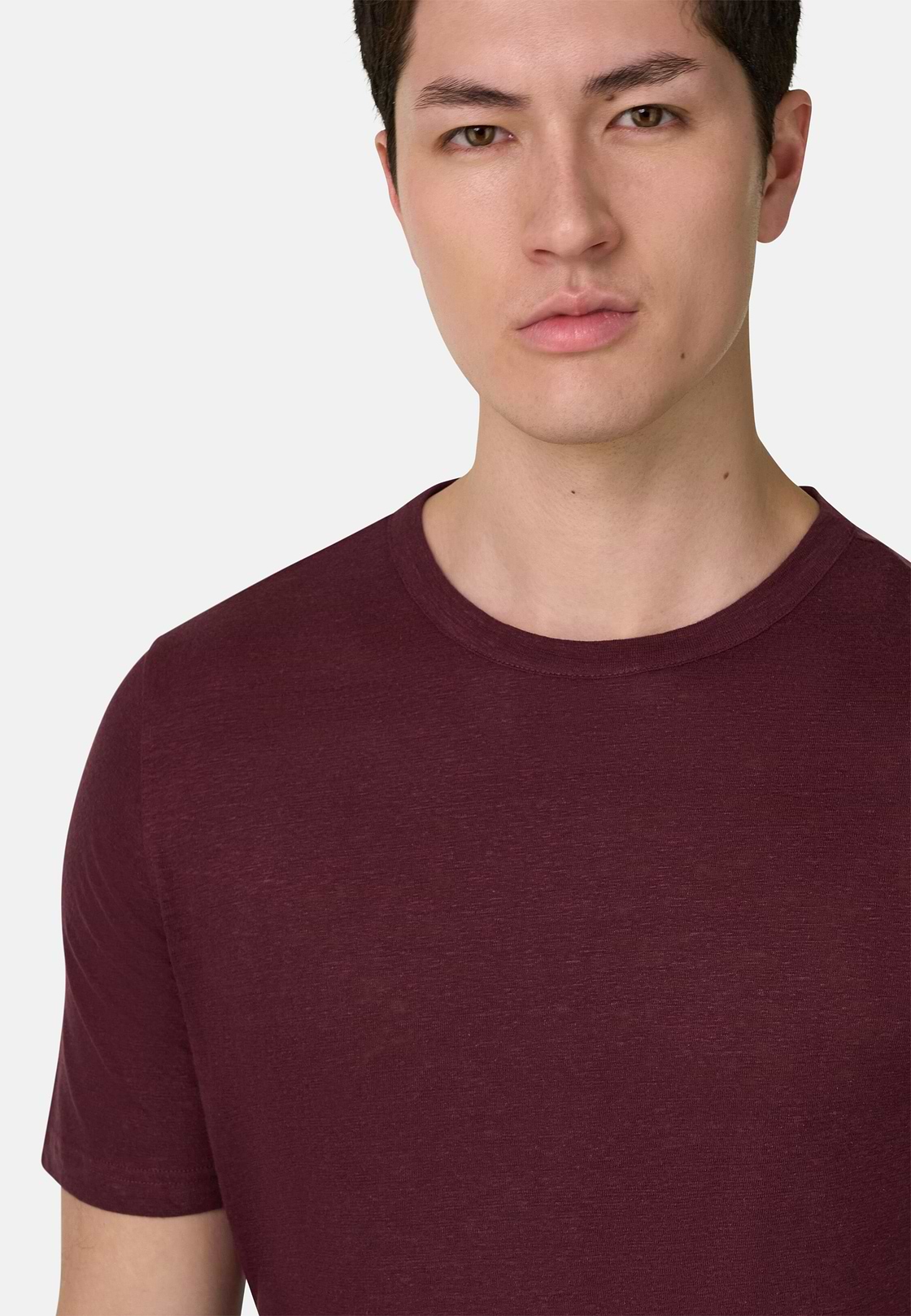 T-Shirt Aus Stretch-Leinen-Jersey, Burgundy, hi-res, 4