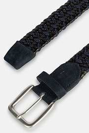 Stretch Leather/Fabric Woven Belt, Navy blue, hi-res