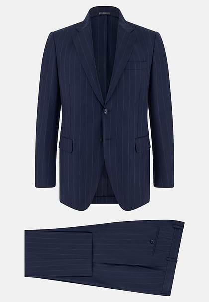 Garnitur w prążki z czystej wełny 130s, Navy blue, hi-res