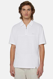 Organic Cotton Blend Piqué Polo Shirt, White, hi-res