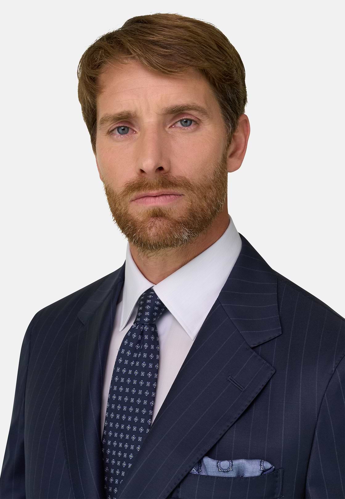 Suit Pinstripe in S130 Wool, Blue, hi-res, 3