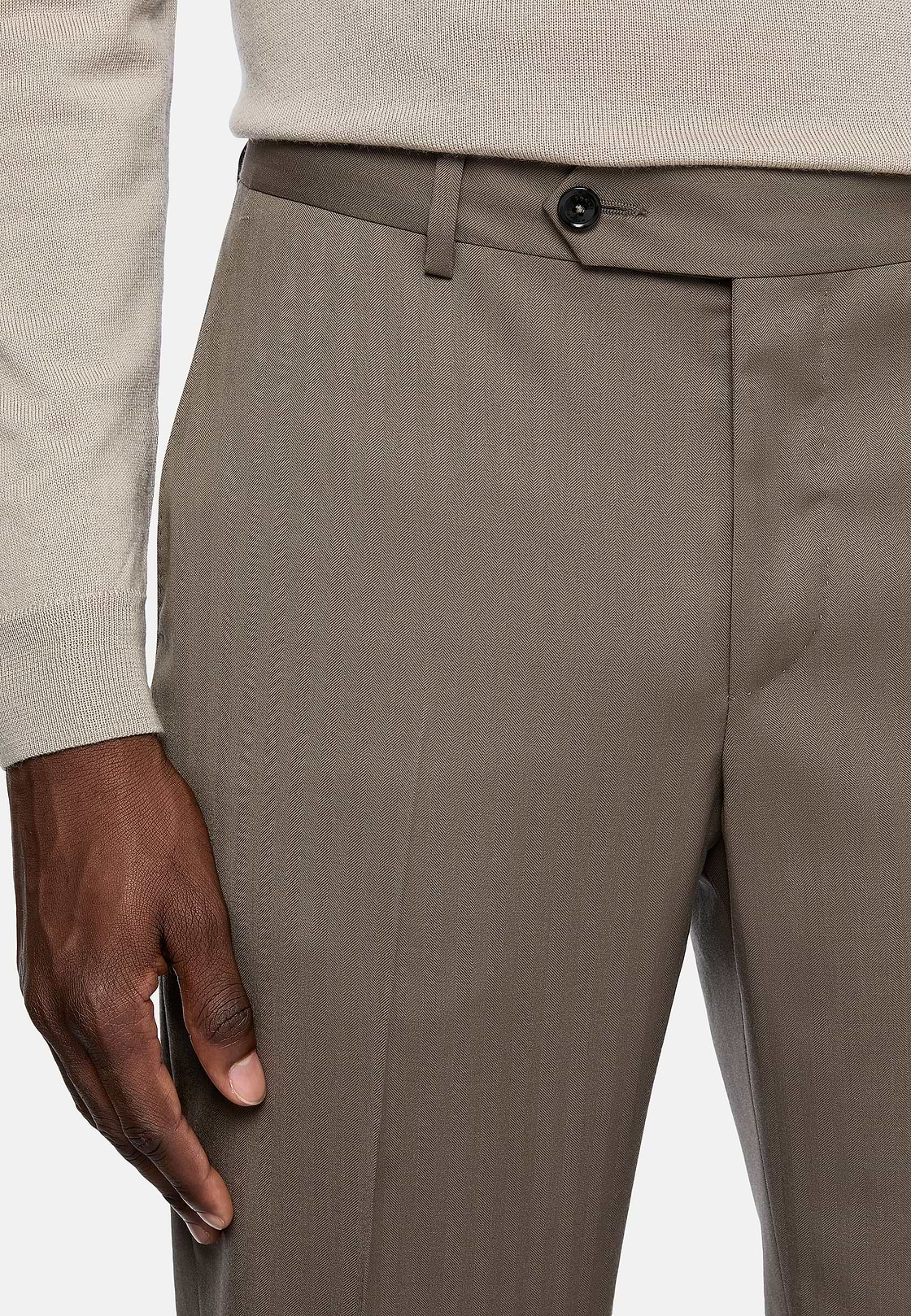 Dove Grey Herringbone Pure Wool Suit, Taupe, hi-res