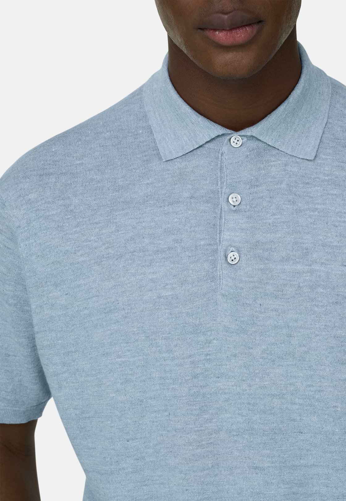 Polo En Maille De Lin Et Coton, Bleu clair, hi-res, 4