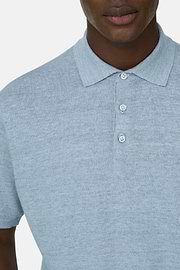 Polo En Maille De Lin Et Coton, Bleu clair, thumb, 4
