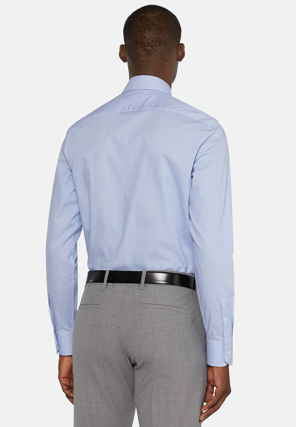 Chemise À Rayures Bleu Ciel En Coton Dobby Slim Fit, Bleu, hi-res