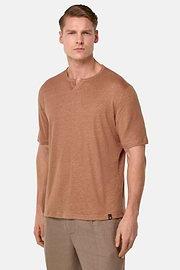 T-Shirt in Stretch Linen Jersey, Rot, hi-res