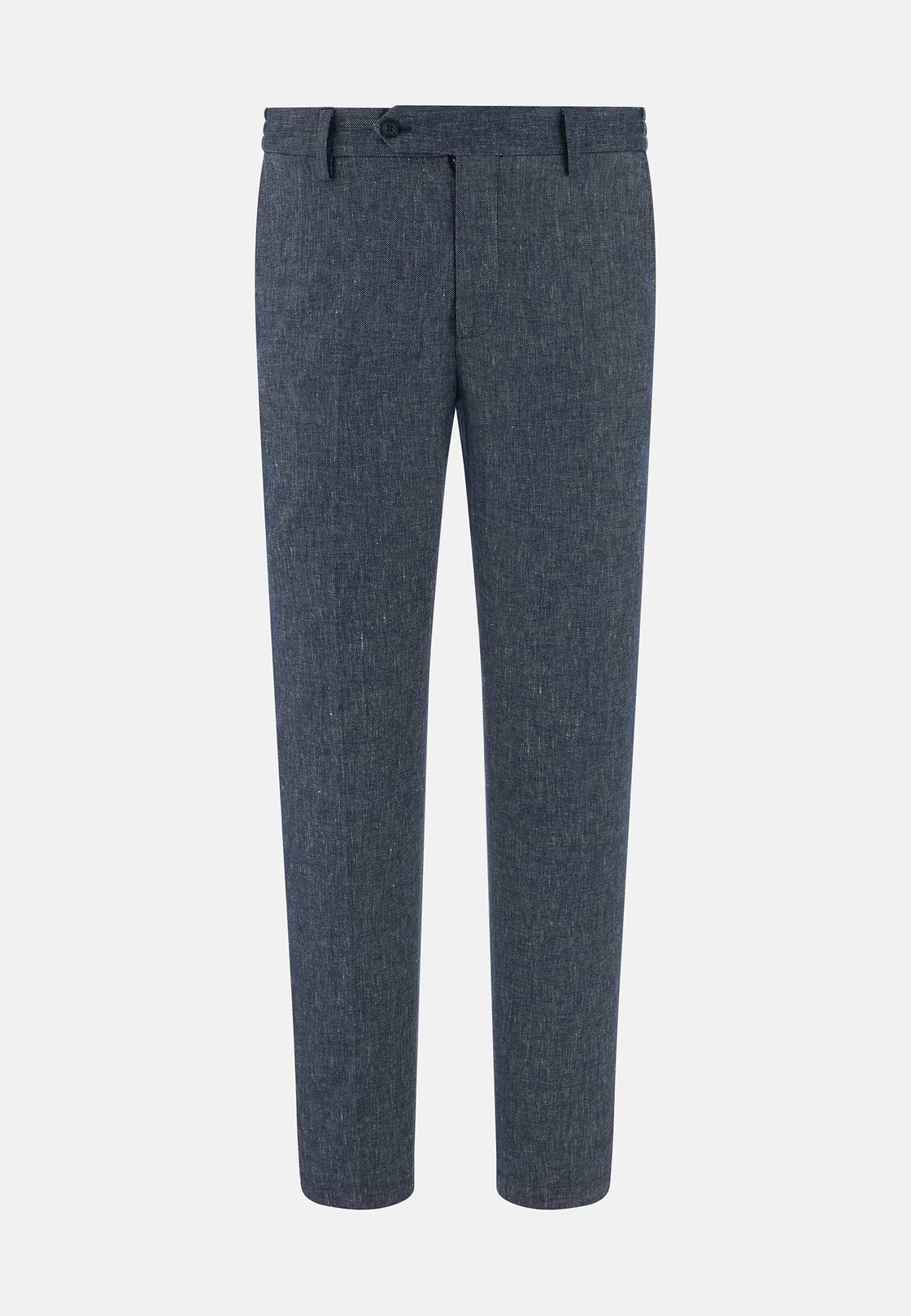 Pantaloni In Cotone Lino Elasticizzato, Indaco, hi-res, 5