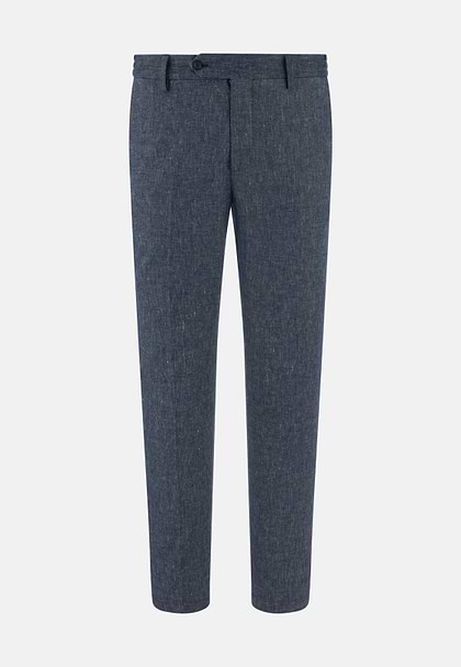 Stretch-Hose Aus Baumwolle Und Leinen, Indigo, hi-res