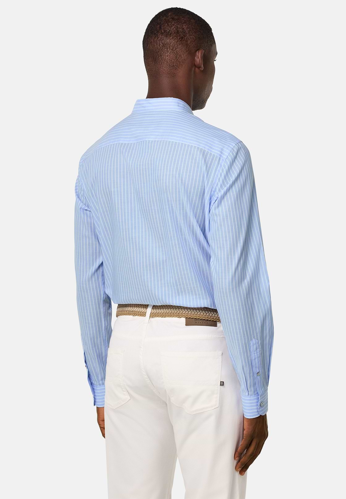 Camicia In Popeline Di Cotone A Righe Regular, Azzurro, hi-res