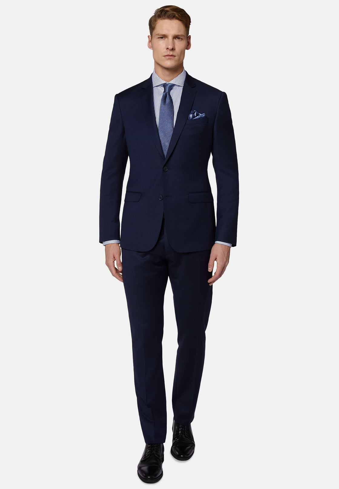 Navy Blue Diagonal Suit In Stretch Wool, Navy blue, hi-res