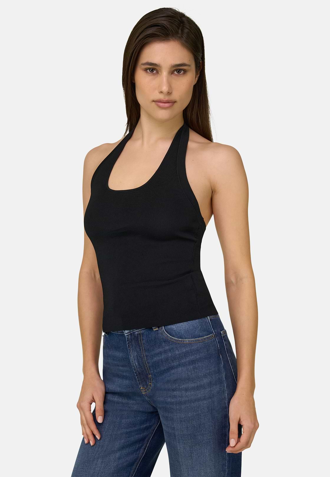 Top Aus Viskose-Nylon-Strick, Schwarz, hi-res, 1
