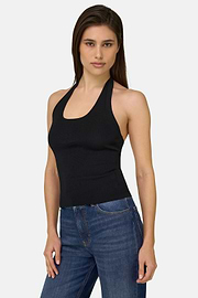 Top Aus Viskose-Nylon-Strick, Schwarz, thumb, 1