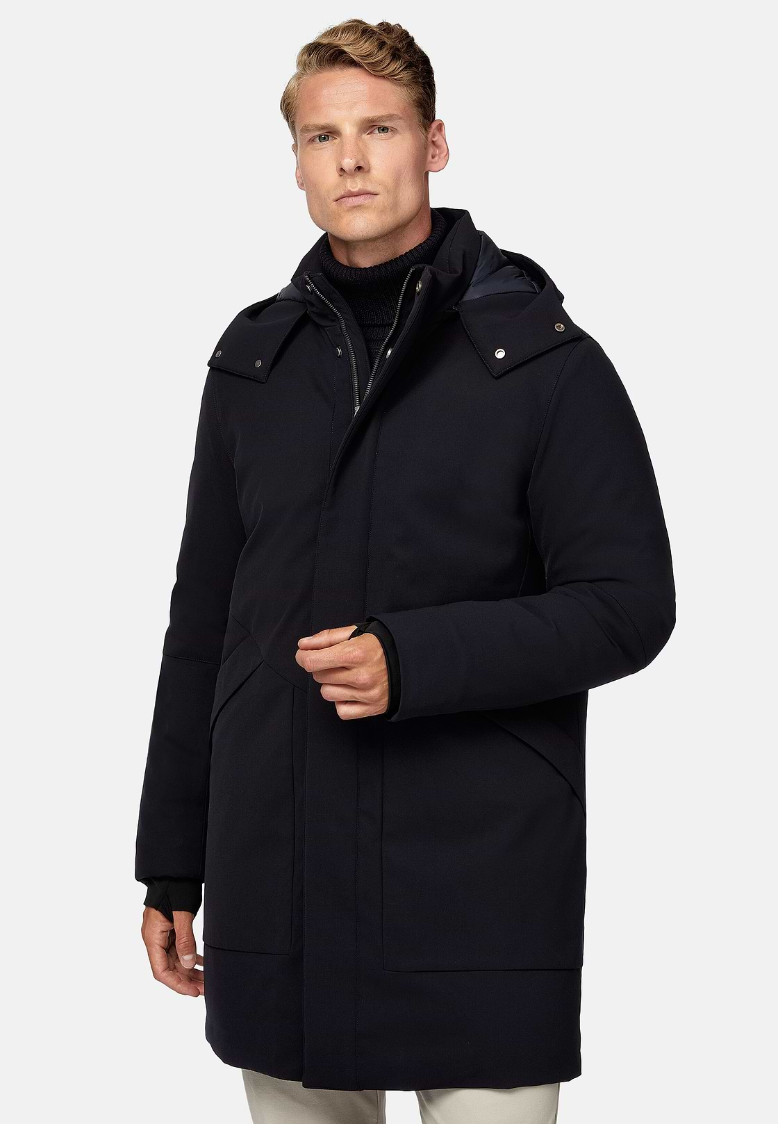 Parka In Padded Technical Fabric, Navy blue, hi-res