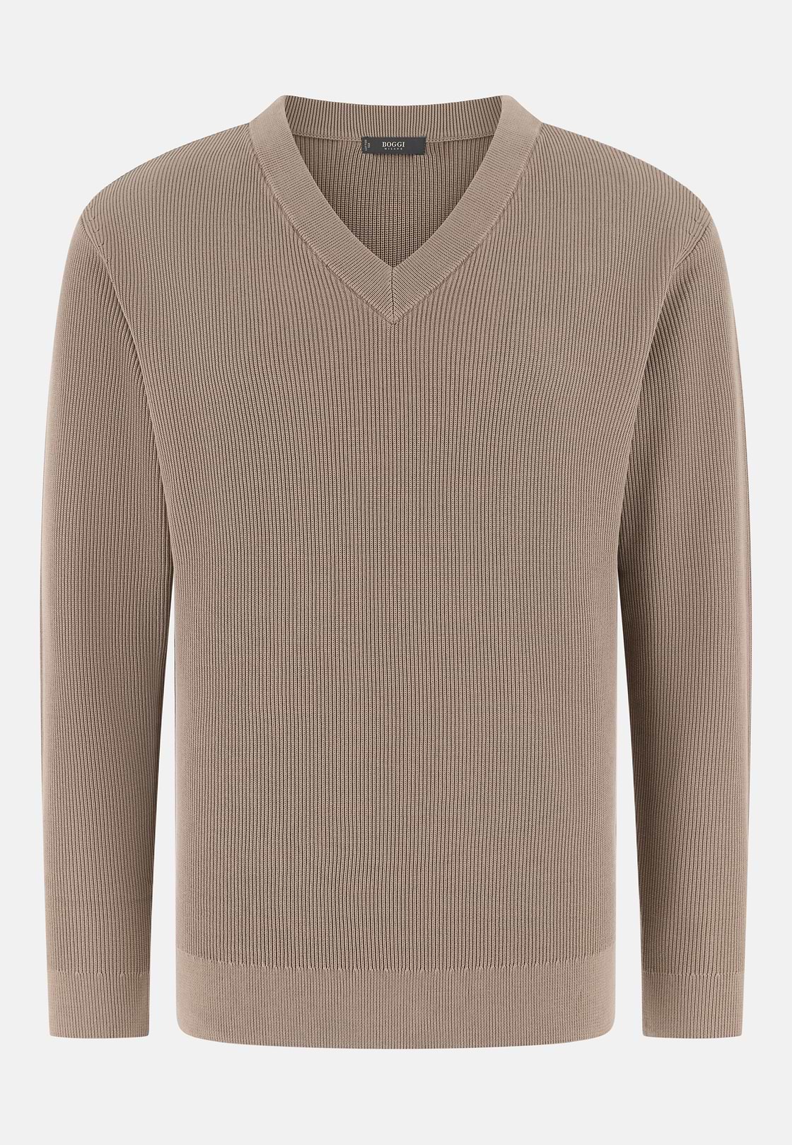 Pullover Mit V-Ausschnitt Aus Baumwolle und Seide, Taupe, hi-res, 5