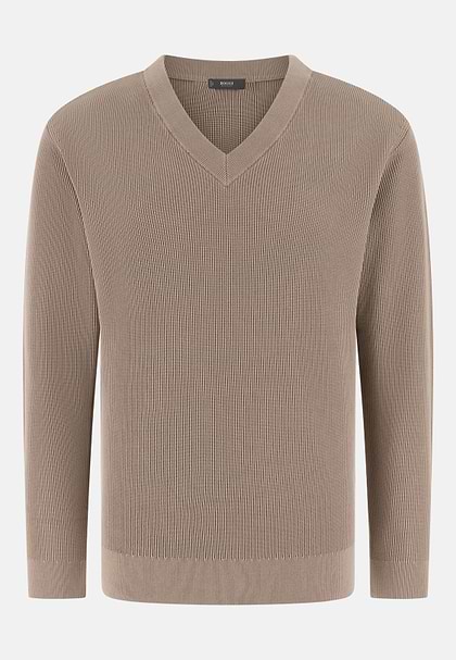 Maglia Scollo V In Cotone Seta, Taupe, hi-res
