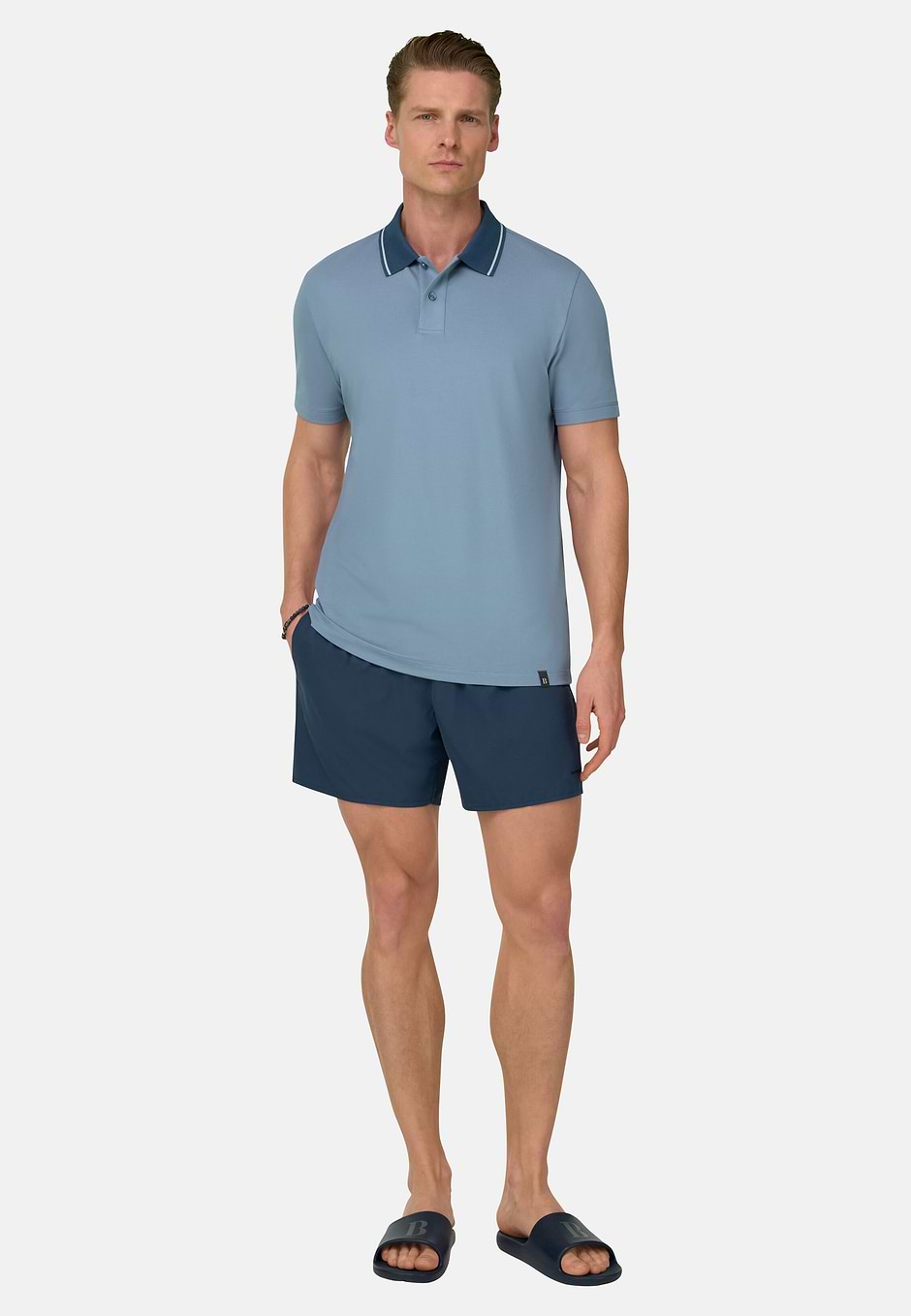 High-Performance Piqué Polo Shirt with S-Cafè® Yarn, Light Blue, hi-res