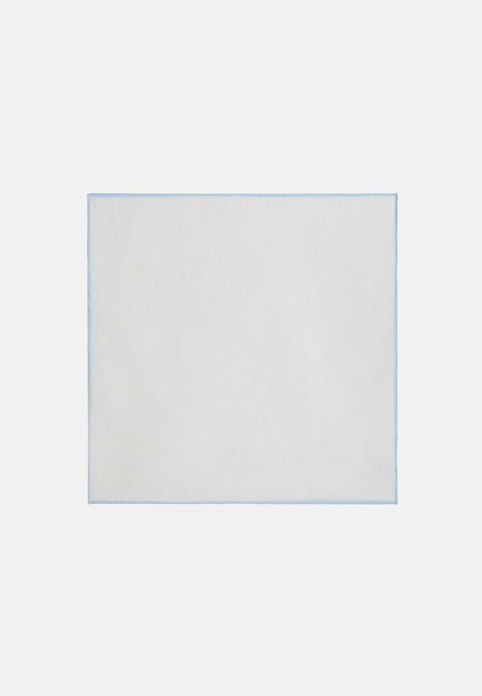 Linen Pocket Square With Contrasting Piping, White - Light blue, hi-res