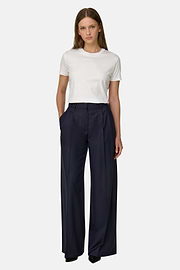 Pinstripe Wool Trousers Double Pleat, Navy blue, thumb, 2