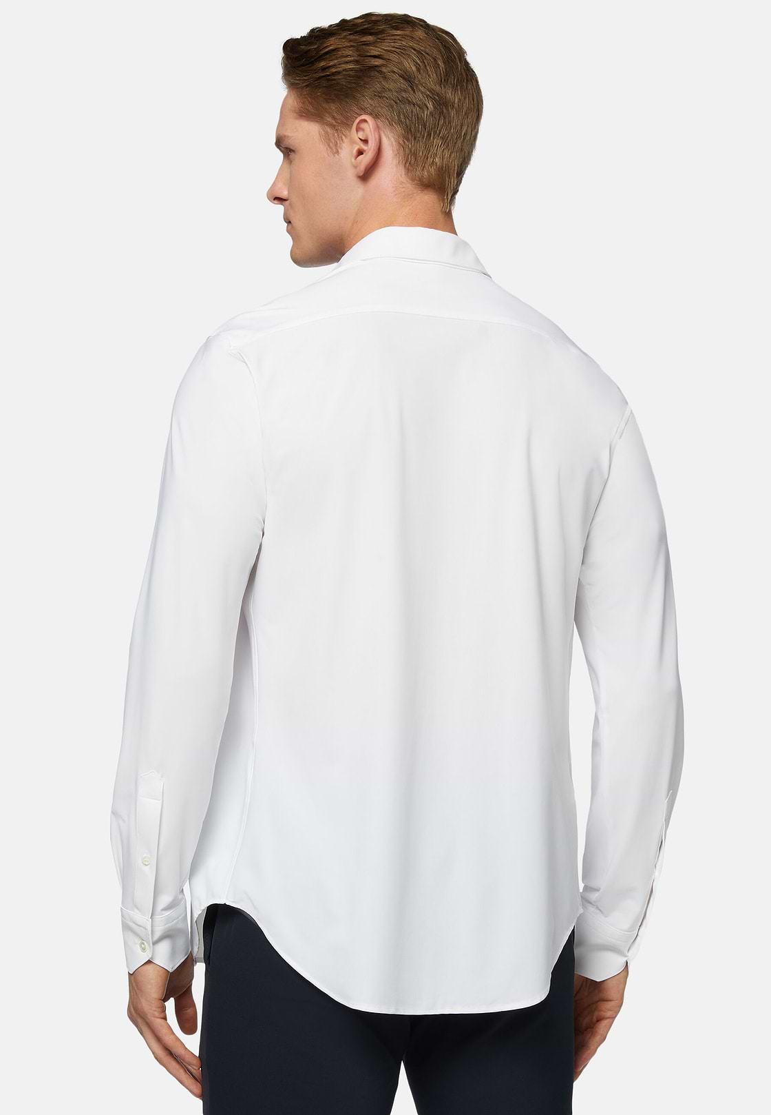 White Stretch Nylon Slim Fit Shirt, White, hi-res