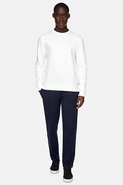 Cotton Mixed Crew Neck Sweater, White, hi-res