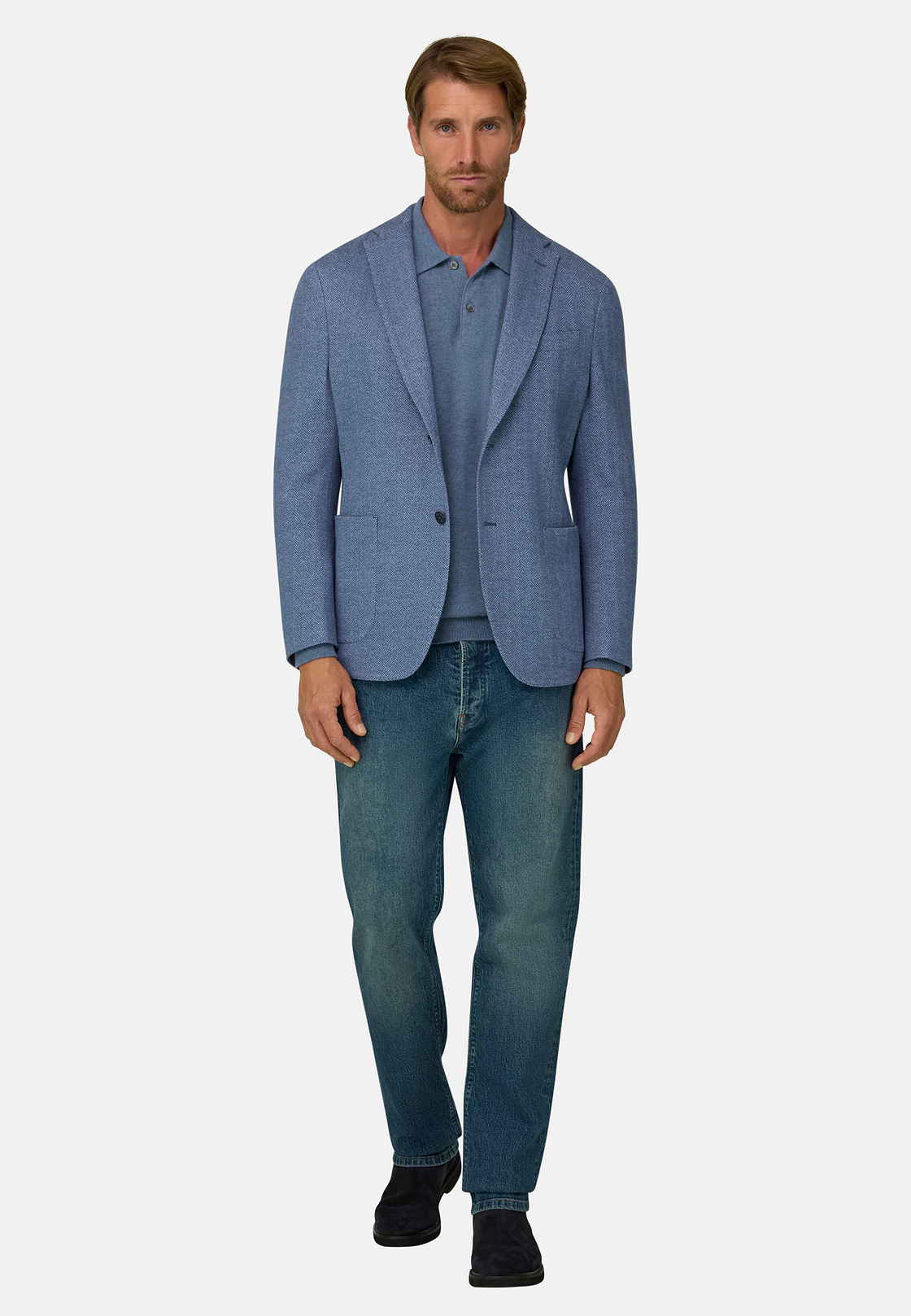 Blazer Herringbone Wool Cotton B Jersey, Indigo, hi-res, 2