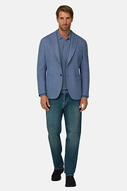 Blazer Herringbone Wool Cotton B Jersey, Indigo, thumb, 2